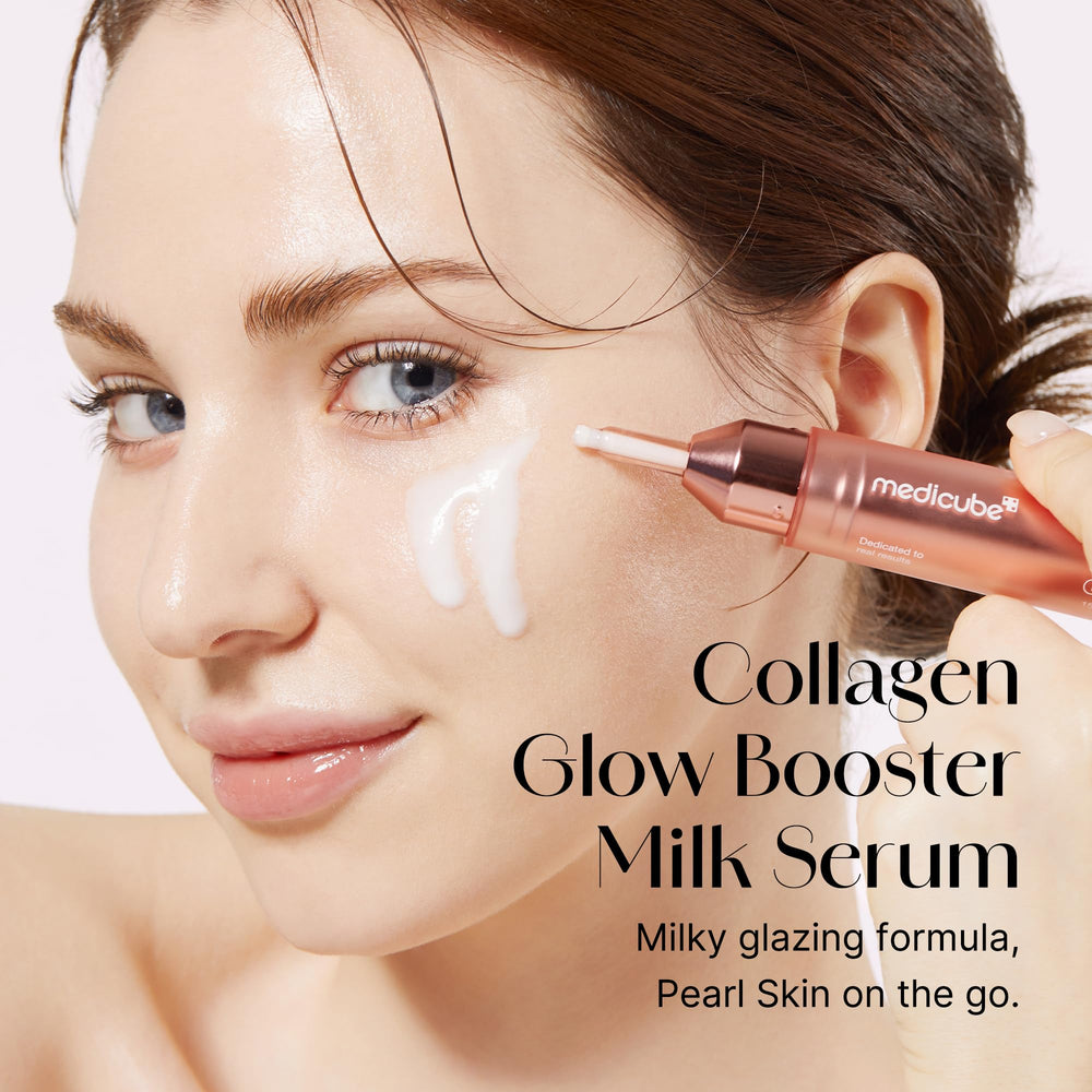 Medicube Collagen Glow Serum, aplicación con bomba para rostro y cuello.