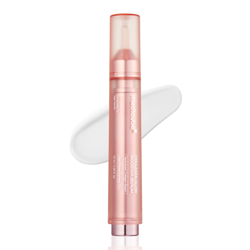 Medicube Collagen Glow Serum, botella con giro para iluminación facial suave.