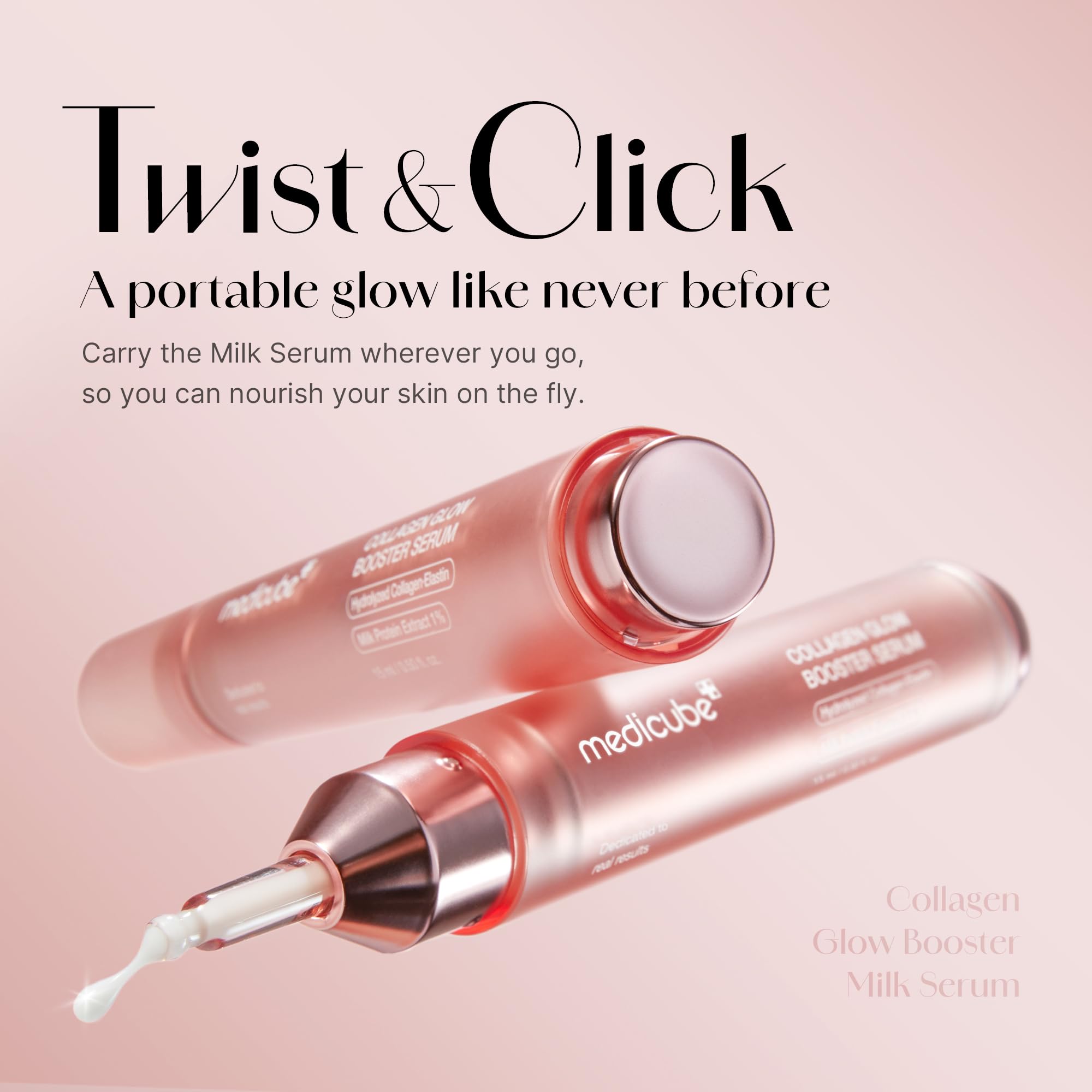 Medicube Collagen Glow Serum, textura lechosa que transmite hidratación ligera.