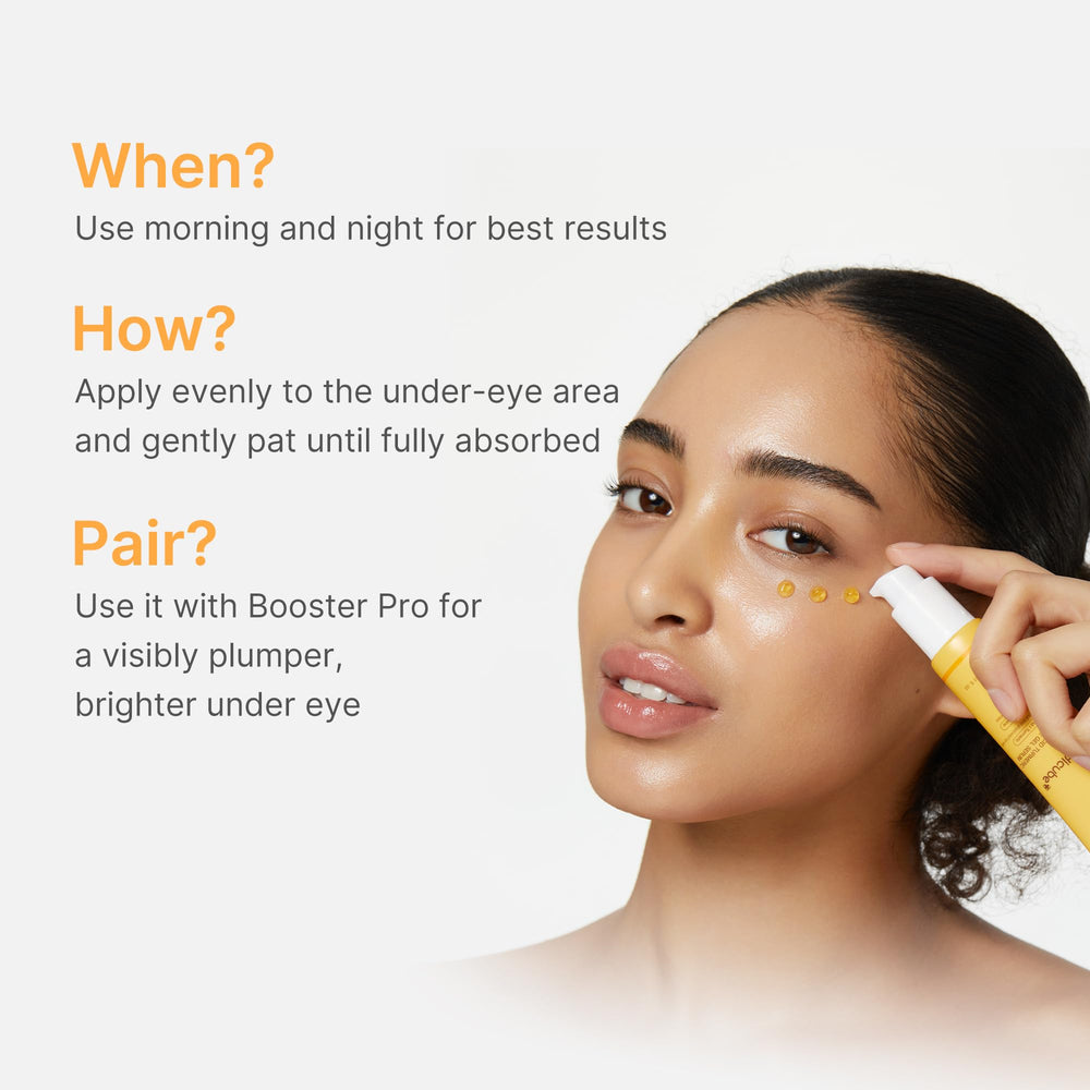 Medicube Serum Ojos se aplica antes del corrector para evitar pliegues.