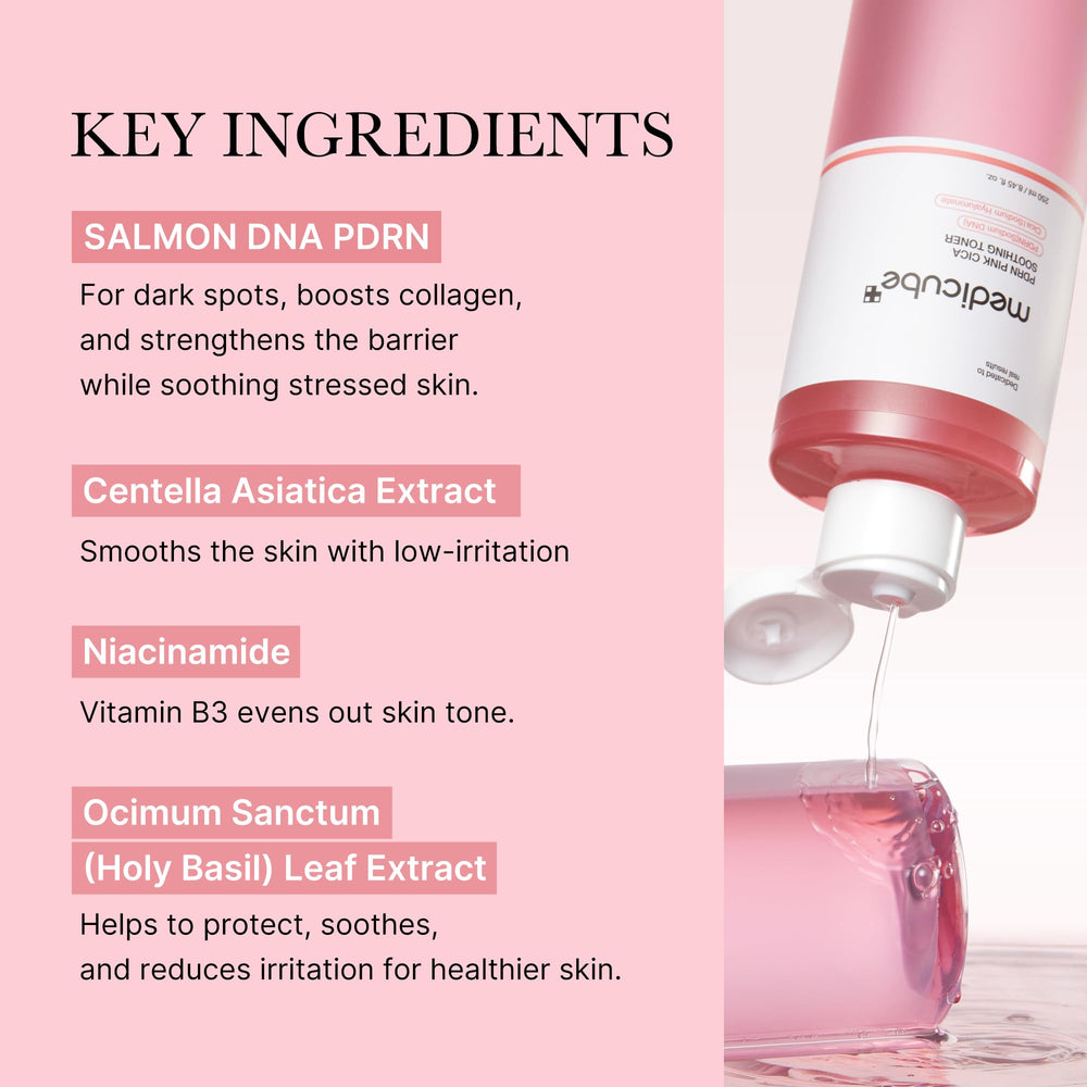 Tonico rosa Medicube con brillo natural para piel radiante.