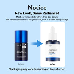 Frasco de Medicube Zero Pore Serum con textura cremosa para piel suave.