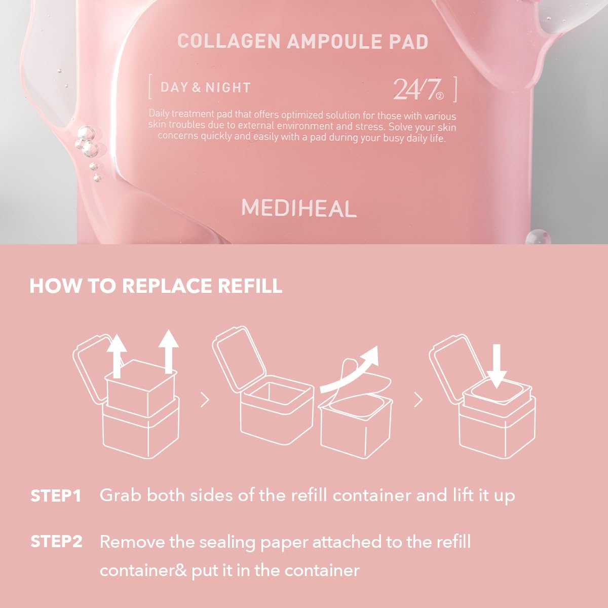 Mediheal Collagen Ampoule Pad: uso diario rápido tras limpieza