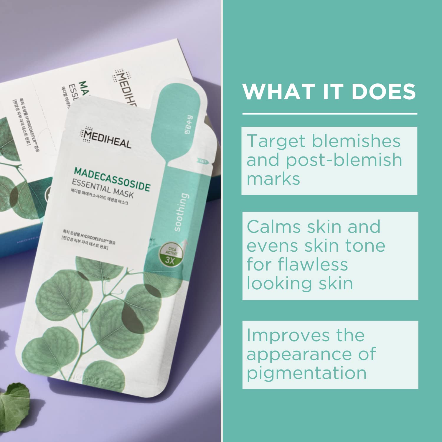 Mediheal Madecassoside – masque-visage en action, ajustement sur les contours.