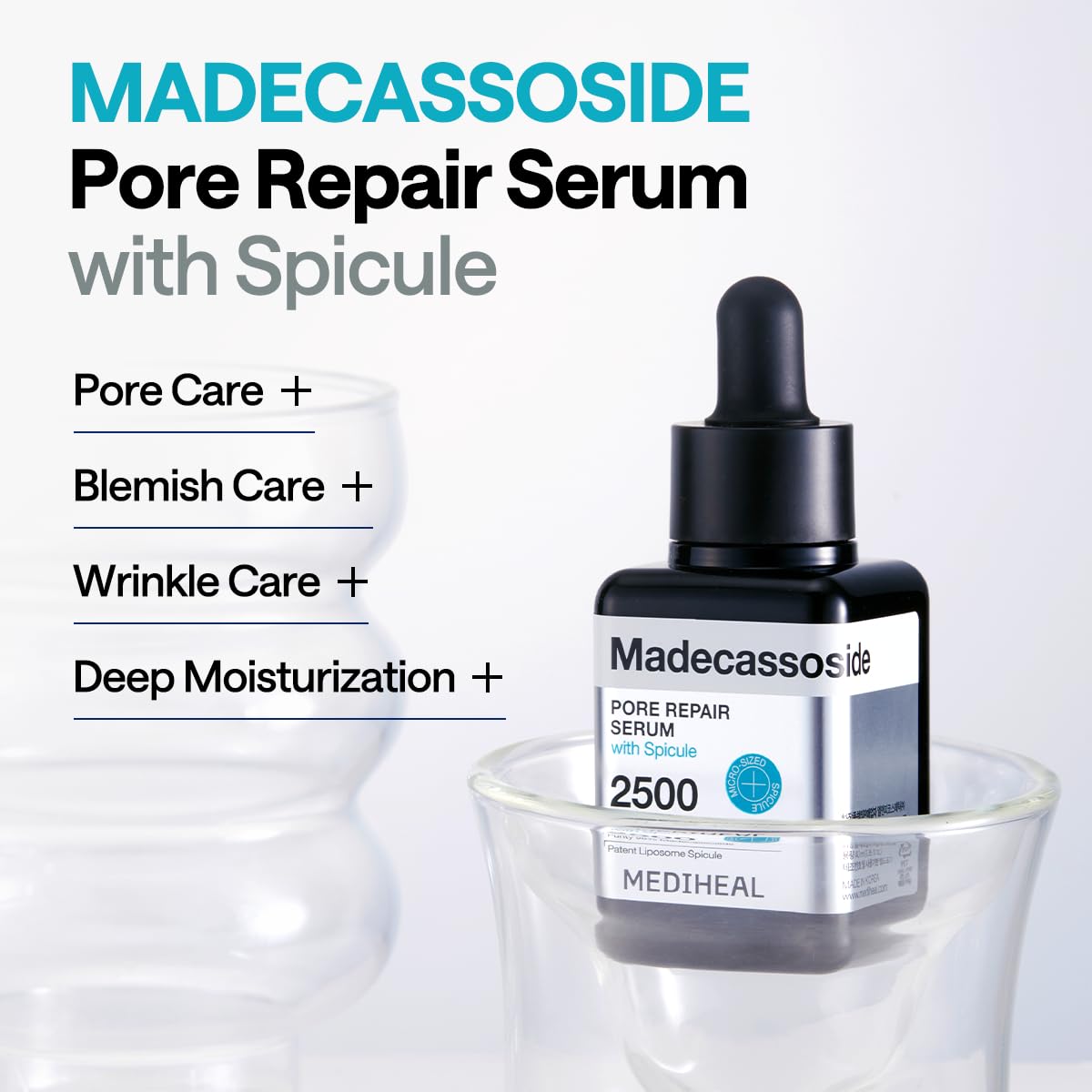 Mediheal Madecassoside spicule-coated ingredient close-up highlights tightening action.