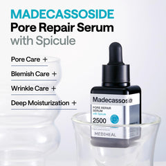 Mediheal Madecassoside spicule-coated ingredient close-up highlights tightening action.