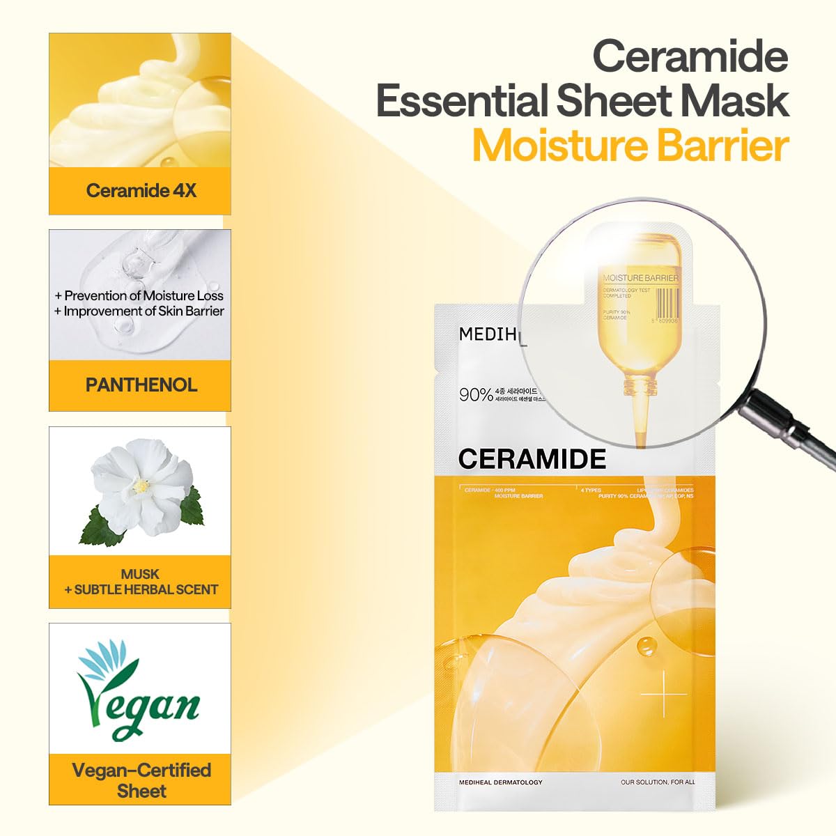 Mediheal Ceramide Essential: hoja que distribuye el suero para absorción uniforme.