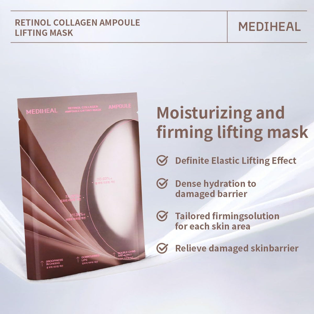 Mediheal Mascarilla Levantadora con Retinol y Colágeno: aplicación en la piel para un aspecto más firme.