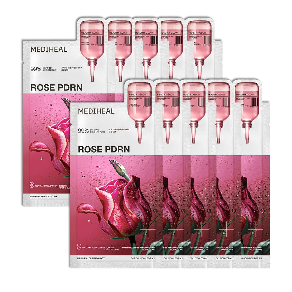 Mediheal mascarilla rosa PDRN 10 unidades: hidratación suave y brillo natural.