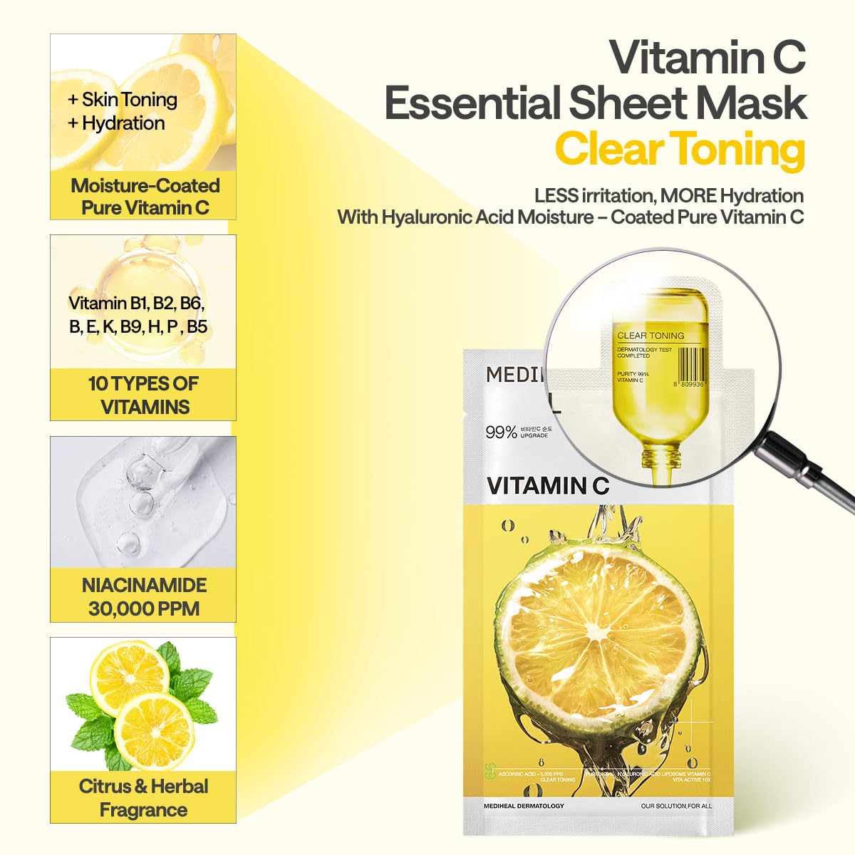 Mediheal Vitamin C Essential – teint potentiellement plus lumineux après utilisation.