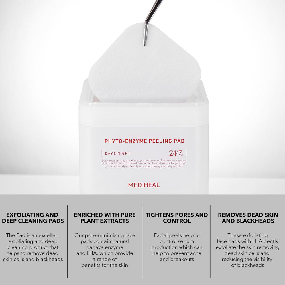 Mediheal Phyto Enzyme Peeling Pad close-up showing LHA crystals for renewal.