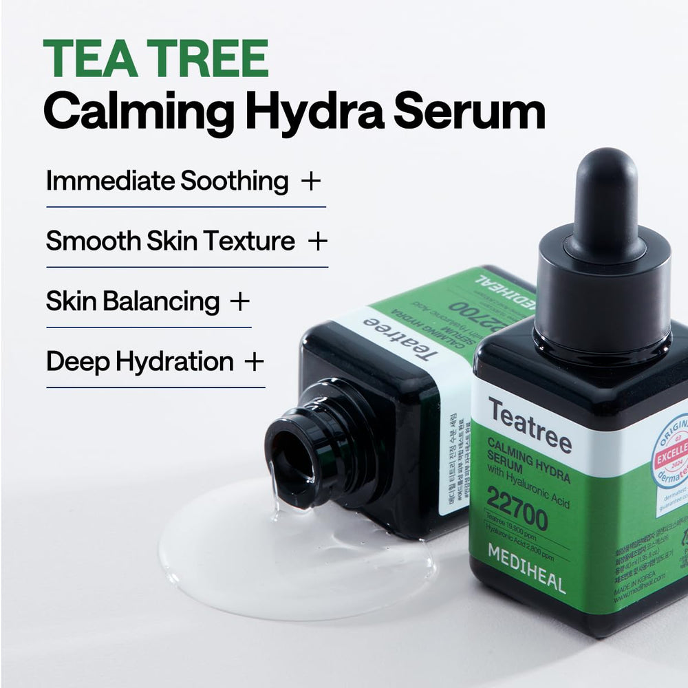 Suero de Mediheal con árbol de té mejora hidratación y sensación fresca.