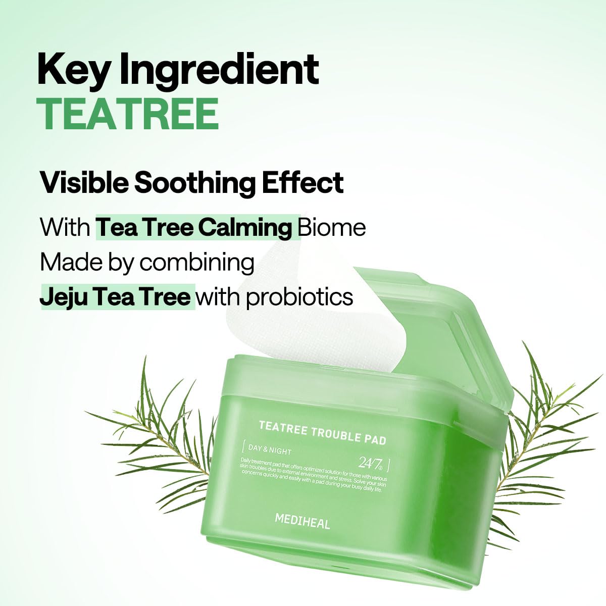 Application visage Mediheal Teatree Trouble Pad, geste rapide pour une peau nette.