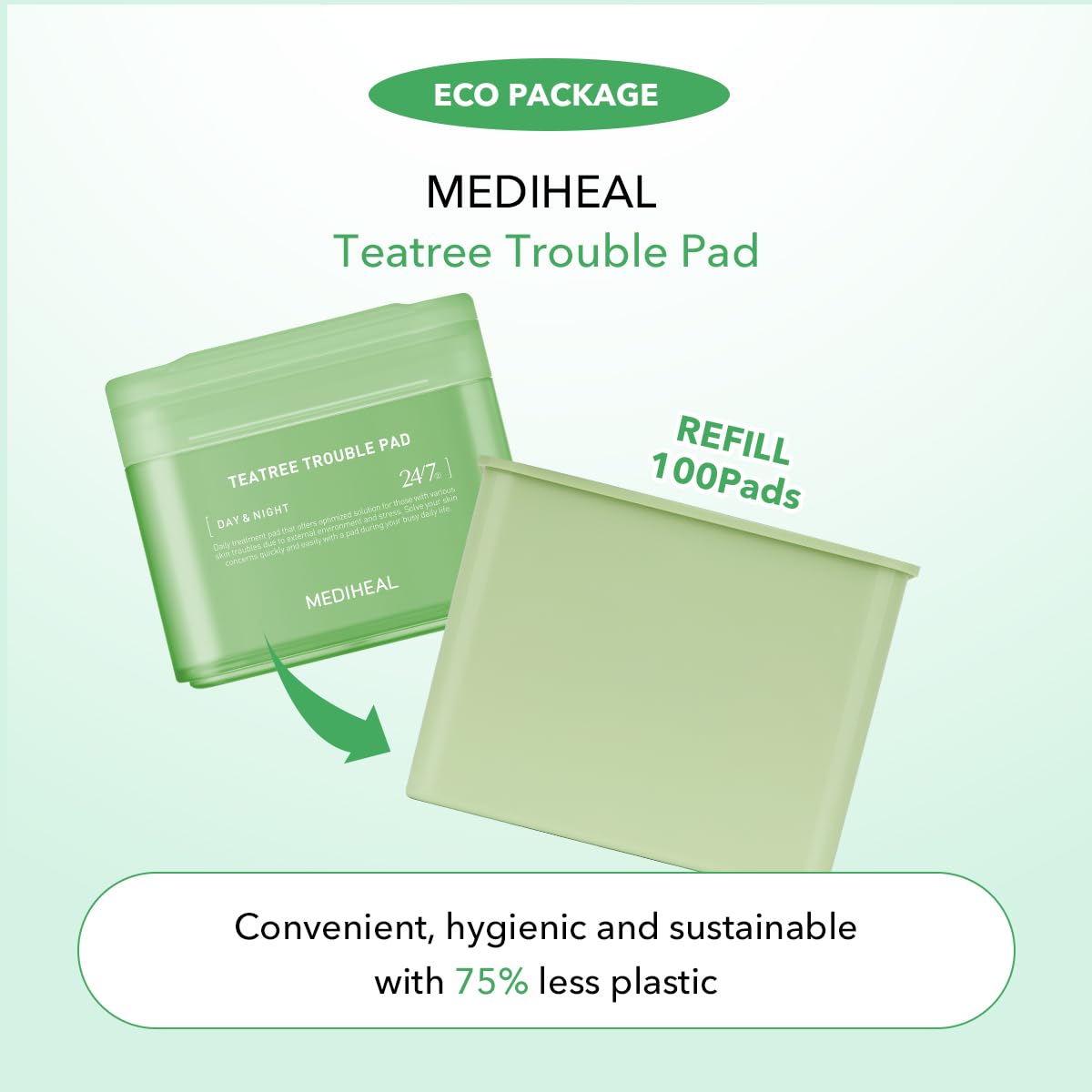 Close-up of Mediheal Teatree Trouble Pad cotton pads showing soft vegan fibers.