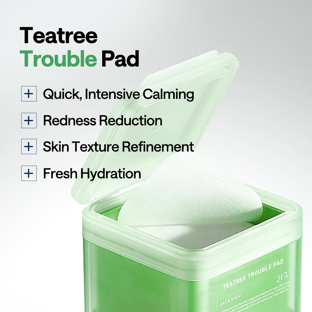 Feuilles tea-tree Mediheal Teatree Trouble Pad, source naturelle pour apaiser la peau.
