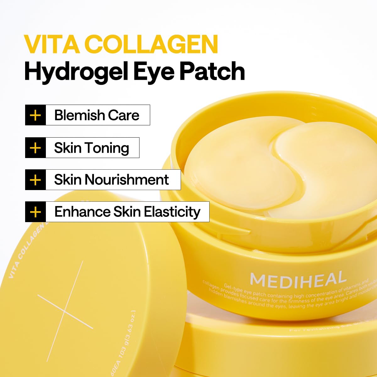 Parche Mediheal Vita Collagen bajo ojos aplicándose suavemente.