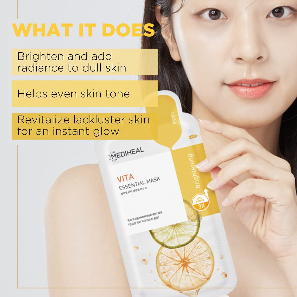 Mediheal Vita Essential mascarilla hoja seda: adhesión suave en piel.