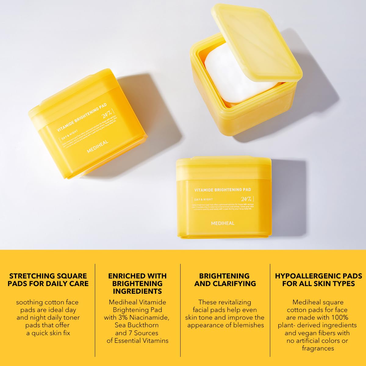 Mediheal Vitamide Brightening Pad Aplicación facial rápida con cobertura amplia.