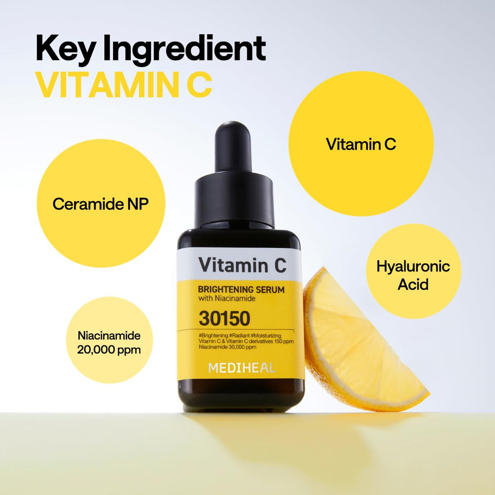 Mediheal Vitamina C Serum, brillo suave en la piel tras la aplicación.