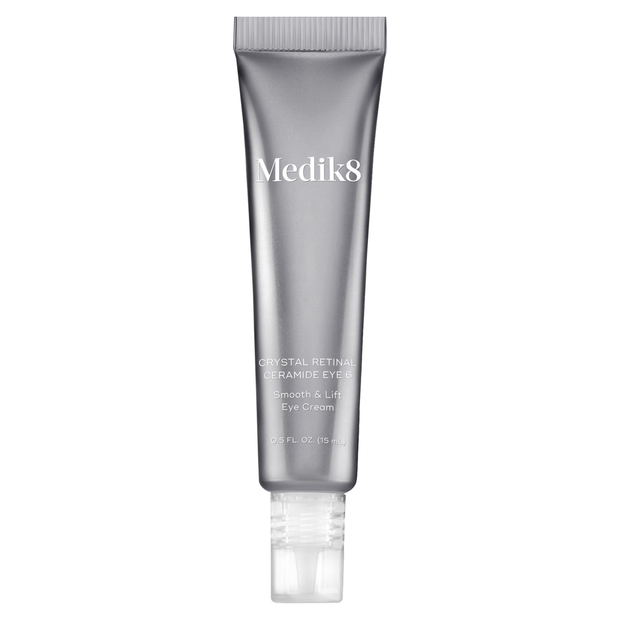 Medik8 Crystal Retinal Ceramide Eye 6, botella, crema para ojos suave y fácil de usar.