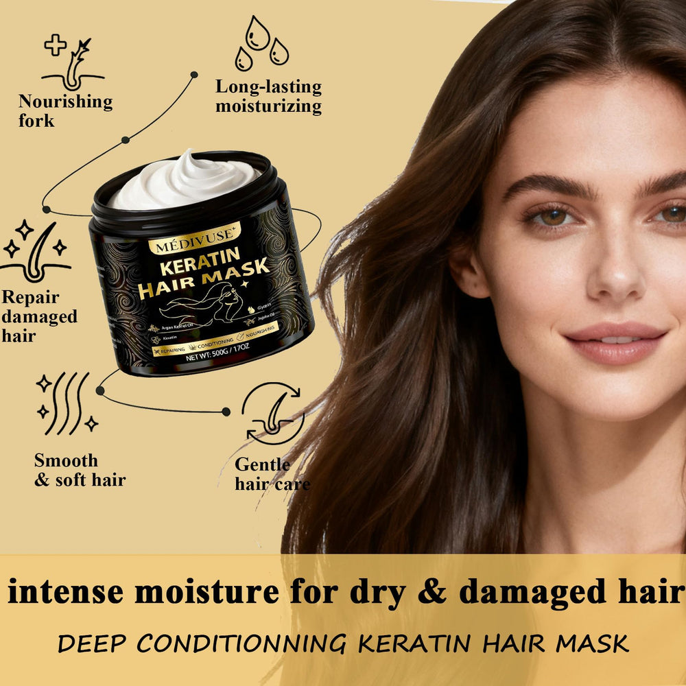 MediVuse Mascarilla Keratina Argán, reparación para cabello dañado y seco que mejora la elasticidad