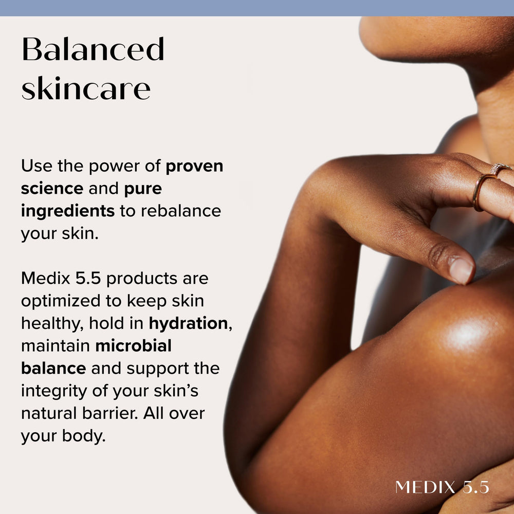 Routine soin visage et corps avec Medix 5.5 pour hydratation ciblée.