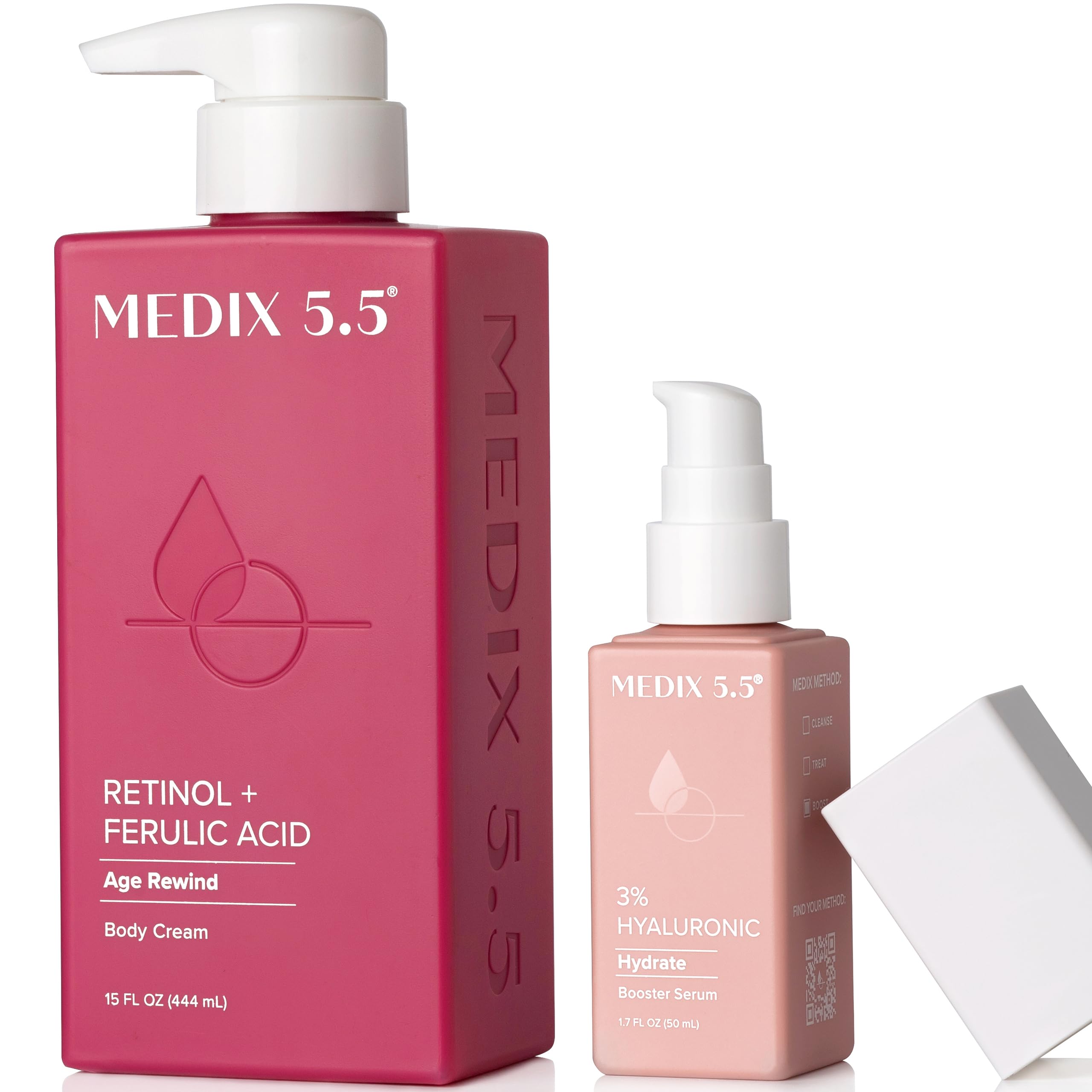Loción corporal Medix 5.5 con retinol, botella visible para piel más firme.