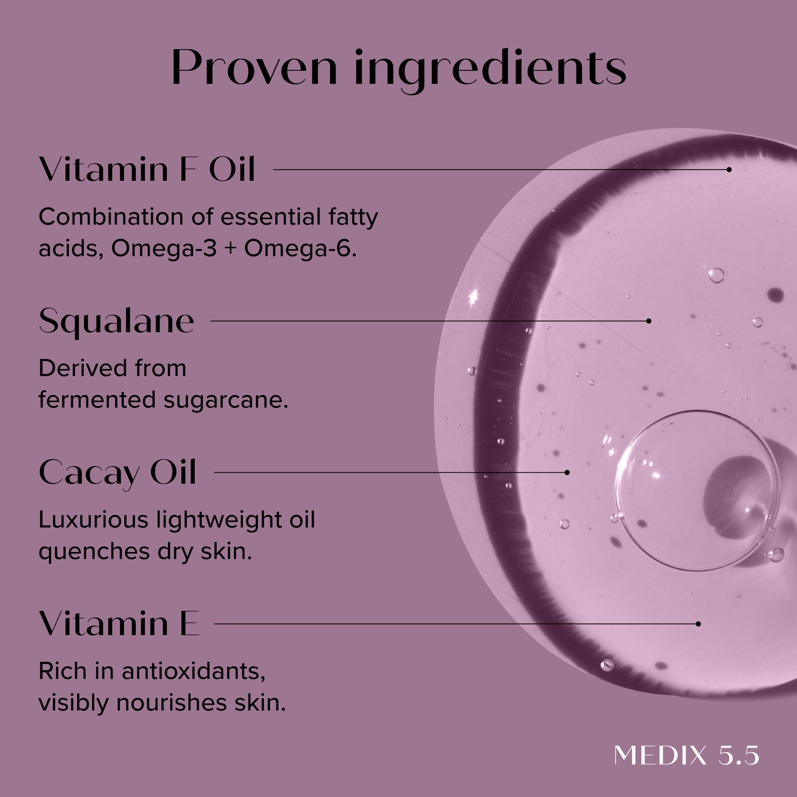 Textura aceite de Vitamina F para piel suave y nutrida
