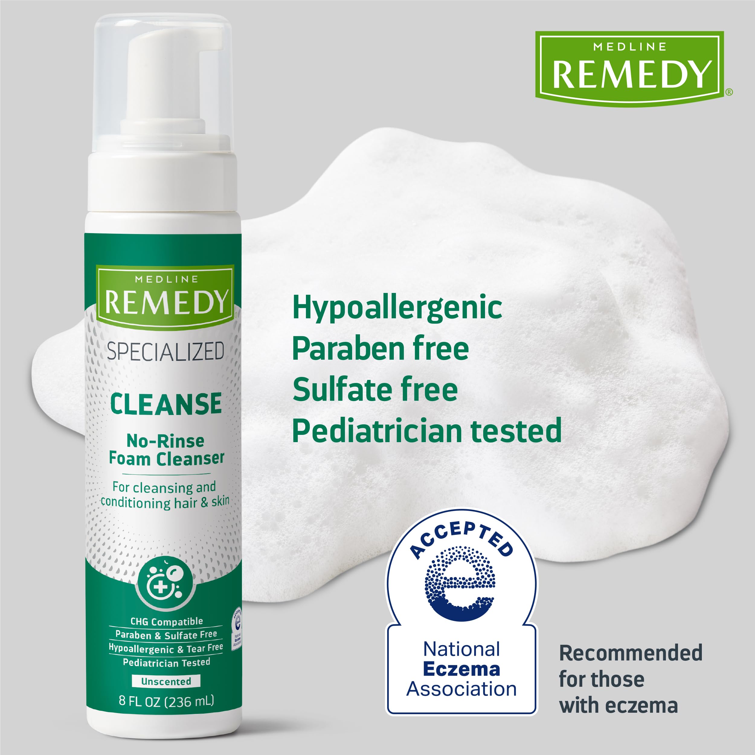 Medline Remedy etiqueta libre de parabenos y sulfatos.