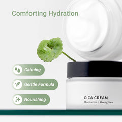 Meebak Cica Cream texture swatch highlighting smooth, non-greasy absorption.