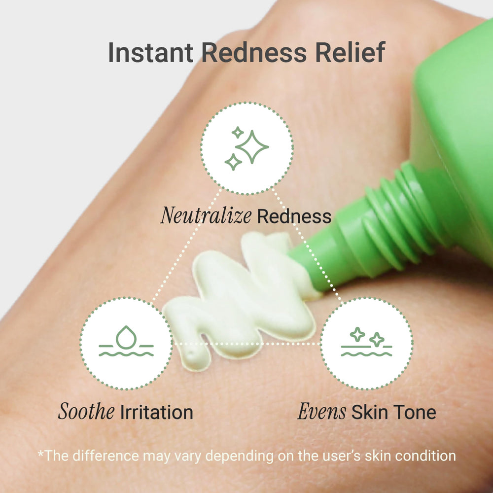 Meebak Cica crema verde con cobertura para un maquillaje natural.