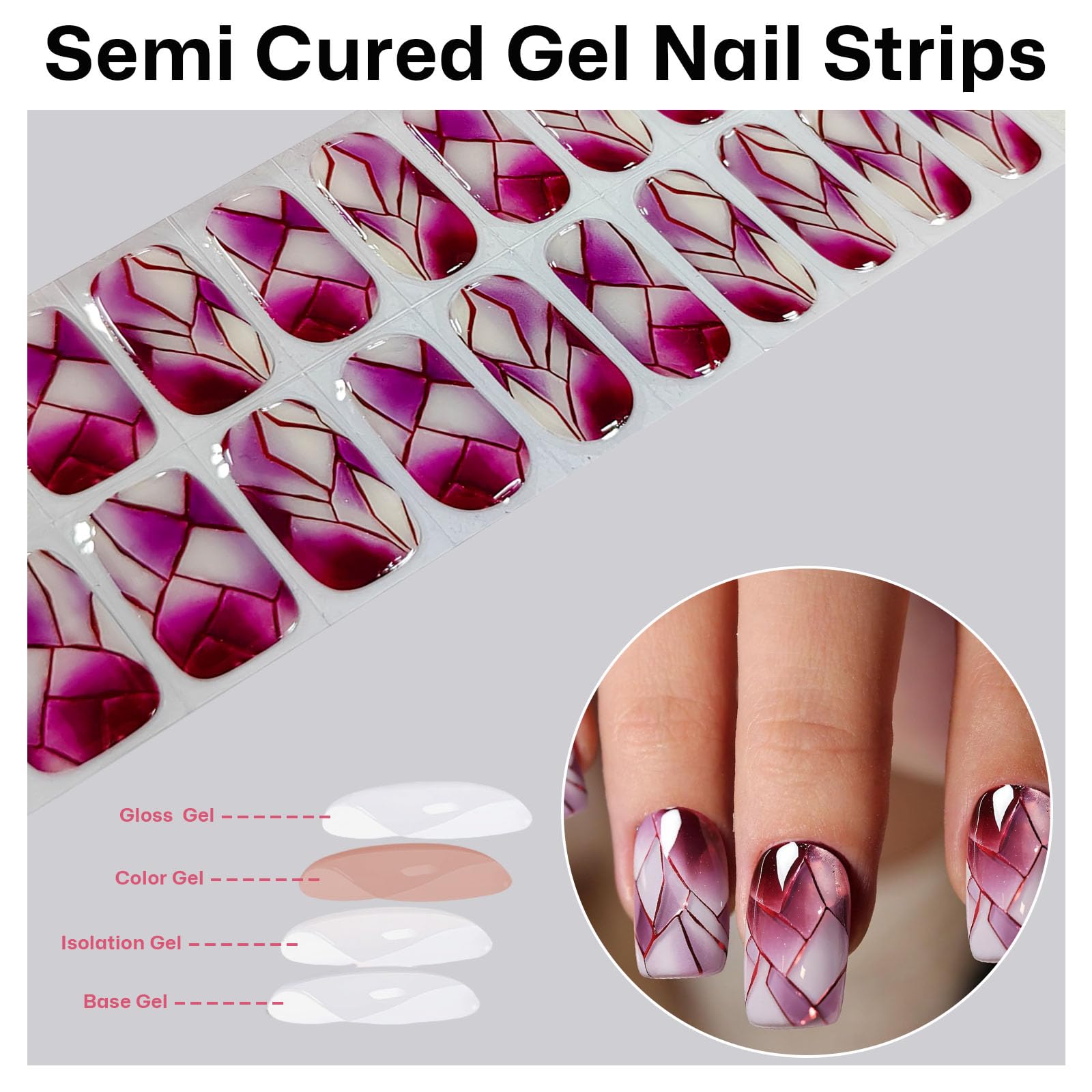 Meemooron: adhesivos uñas gel semi-curadas, patrón frances brillante para look elegante