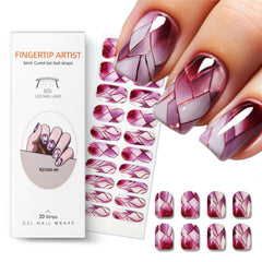 Meemooron: tiras uñas gel semi-curadas, patrón cristal rojo, brillo duradero para uñas
