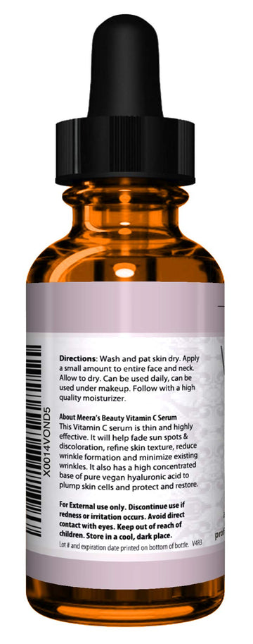 Serum Vitamina C de Meera's Beauty con cuentagotas para aplicación suave.