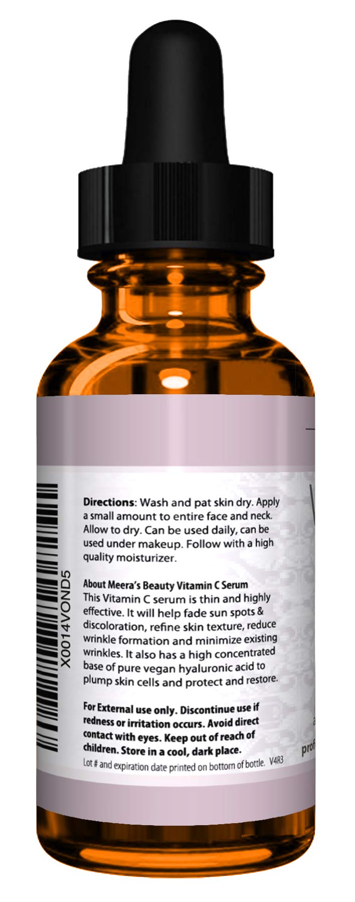 Serum Vitamina C de Meera's Beauty con cuentagotas para aplicación suave.