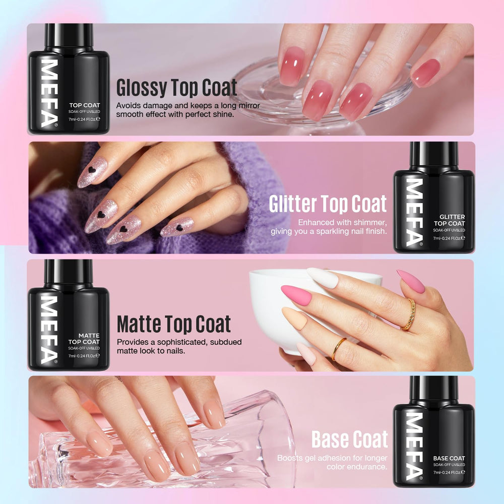 Capa superior con brillo MEFA 7ml, efecto glitter duradero