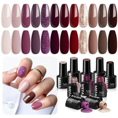 MEFA Set de Gel Otoño en tono Burdeos para un look elegante y duradero.