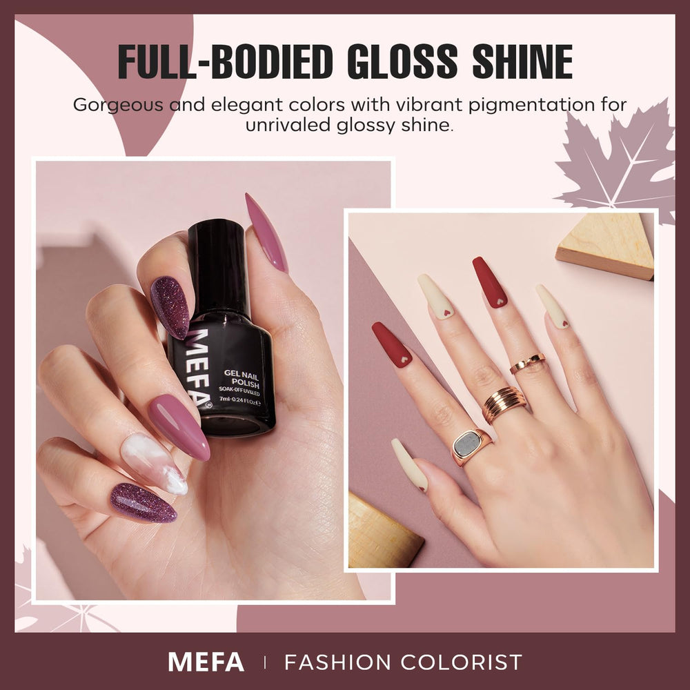 MEFA Set de Gel Otoño en tono Dorado Brillo para manicuras festivas.