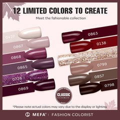 MEFA Set de Gel Otoño en tono Púrpura Oscuro para uñas sofisticadas.