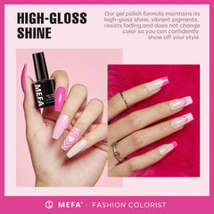MEFA Esmalte Gel Rosa Chicle para una manicura divertida y creativa.
