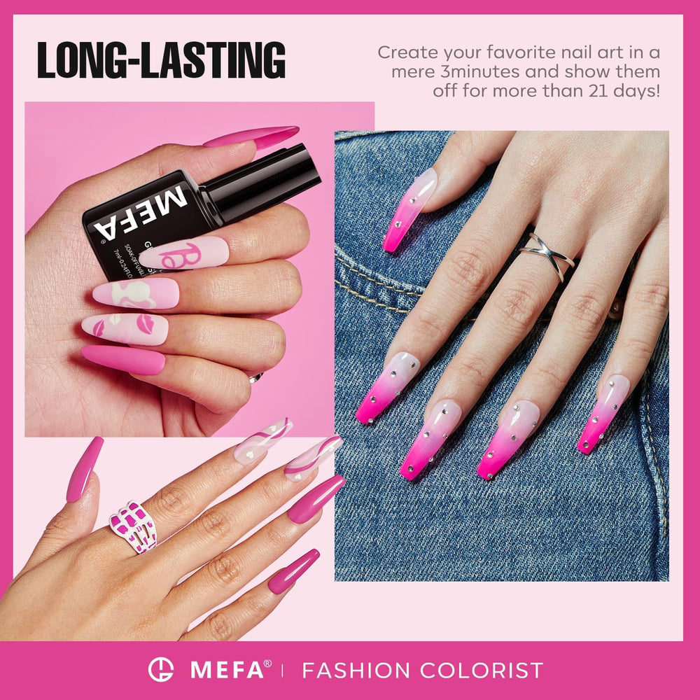 MEFA Esmalte Gel Rosa Rosado para un acabado elegante en cualquier ocasión.