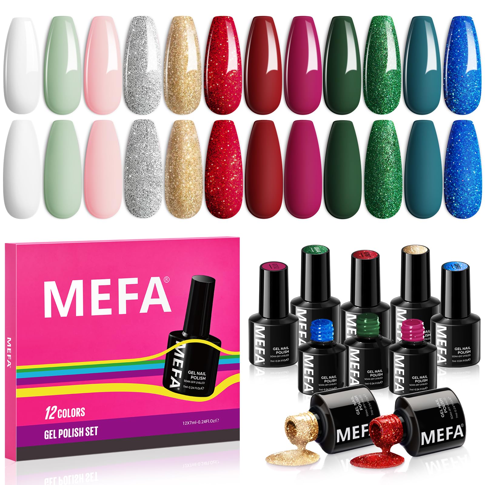 MEFA gel nail polish set burgundy red bottle close-up for festive manicure ideas