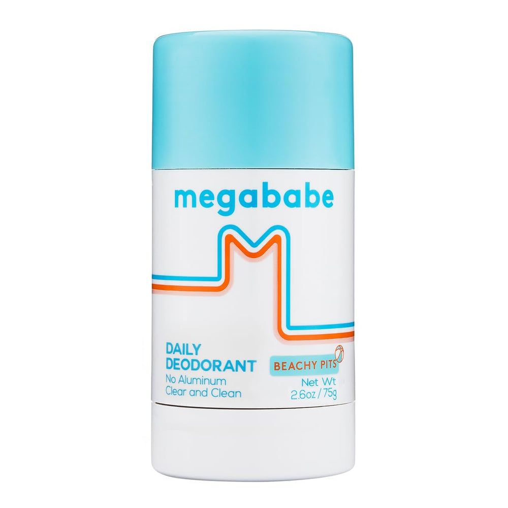 Megababe Beachy Pits deodorant stick cap for easy on-the-go freshness.