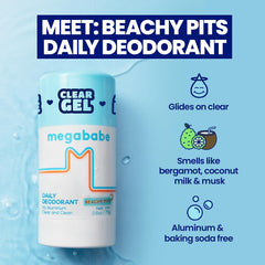 Megababe Beachy Pits deodorant stick offers clear glide with no white residue.