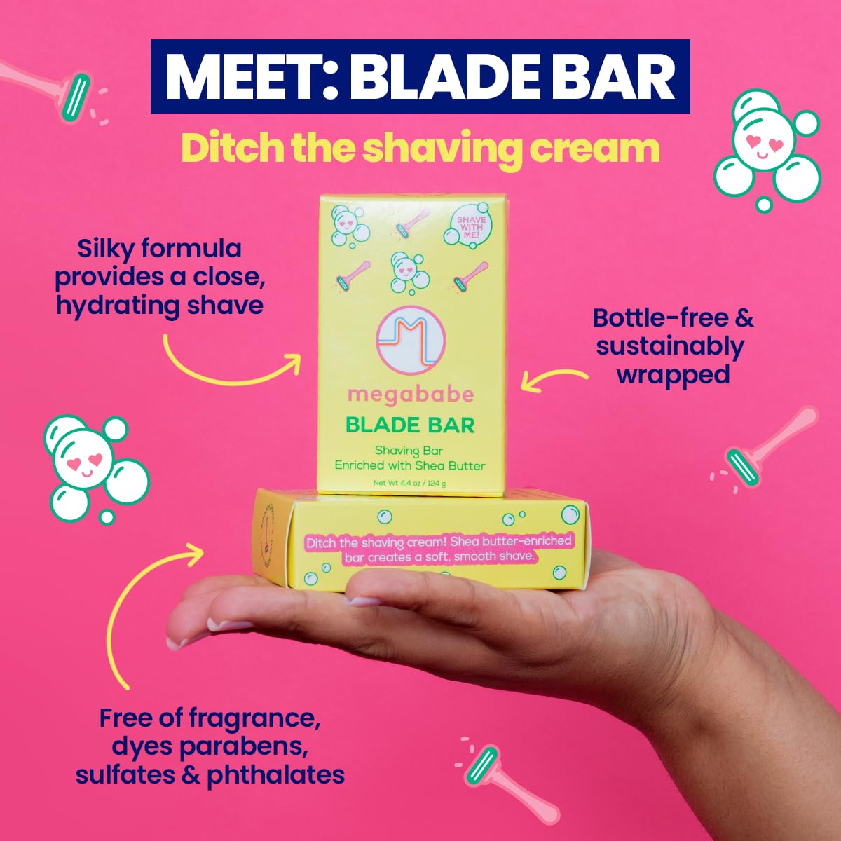 Megababe Blade Bar crema espumosa que facilita un afeitado cercano e hidratante.