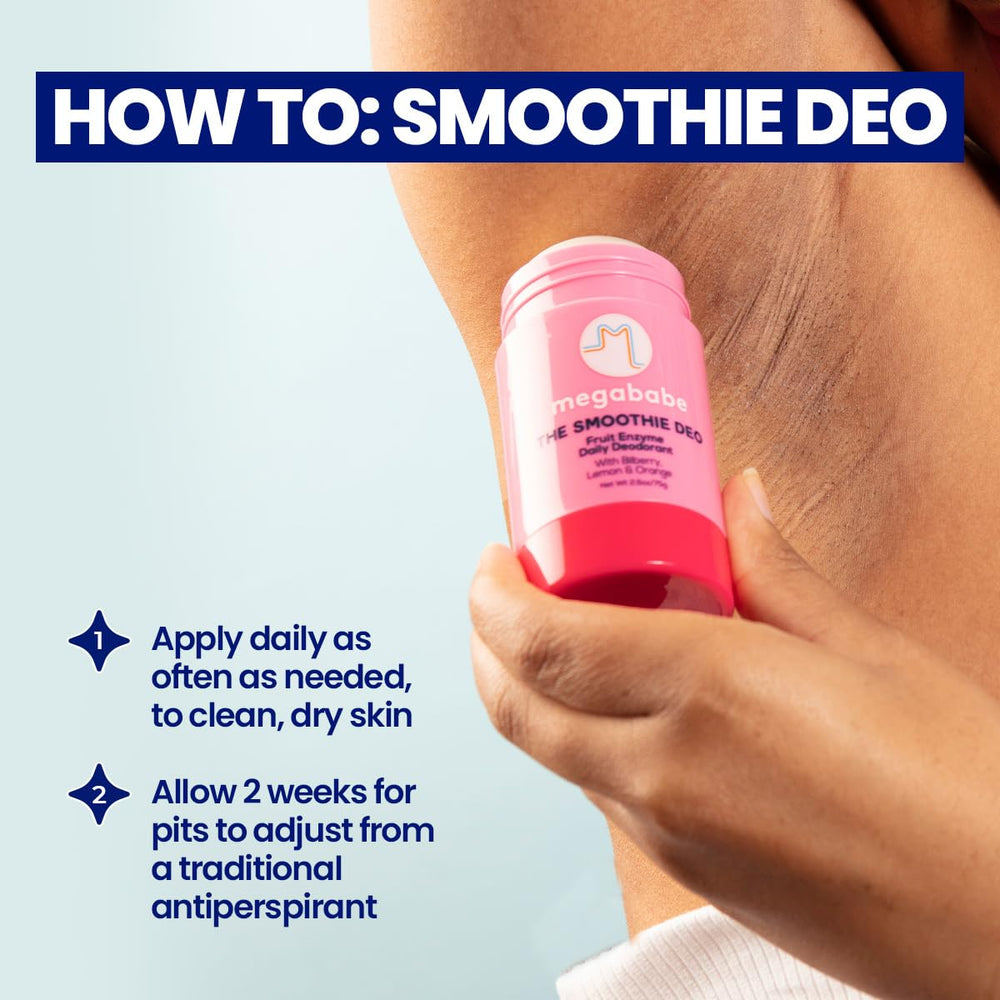 Megababe Daily Deodorant Smoothie Deo lid-open shot emphasizes convenient, compact design.