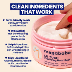 Bolas exfoliantes ecológicas de Megababe Le Tush para exfoliación suave.