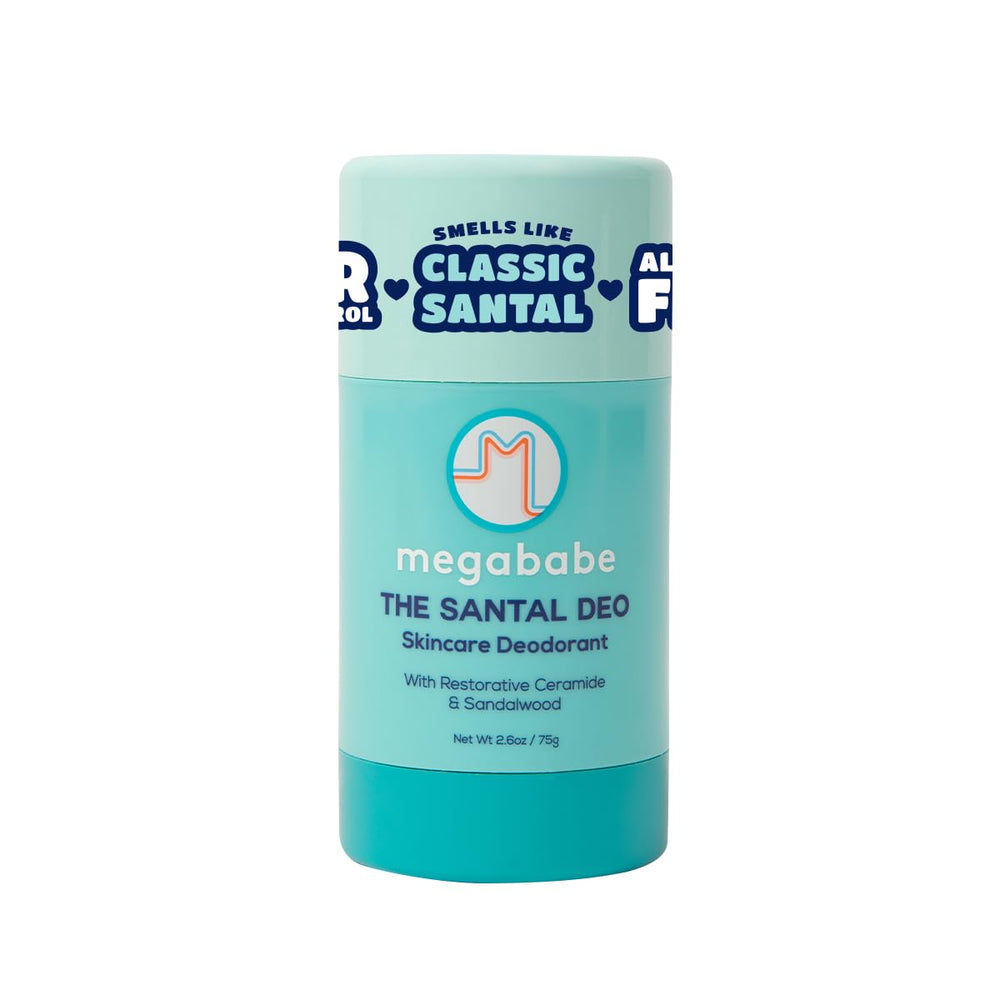 Megababe Santal Deo bottle front view showing aluminum-free formula
