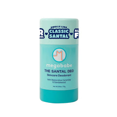 Megababe Santal Deo bottle front view showing aluminum-free formula