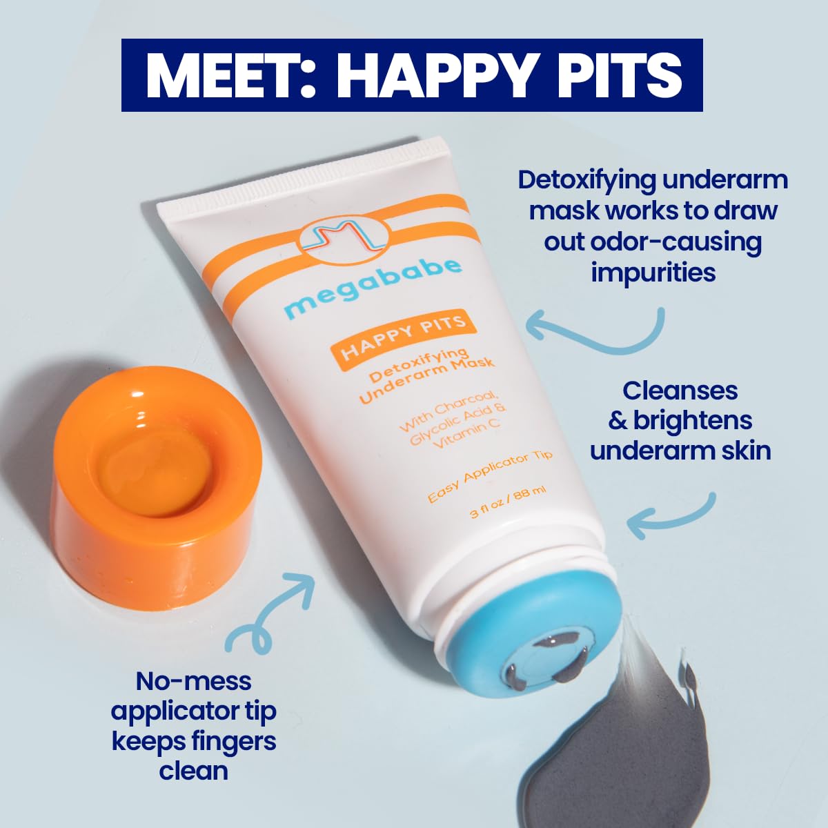 Megababe Happy Pits applicator demonstrates mess-free application.